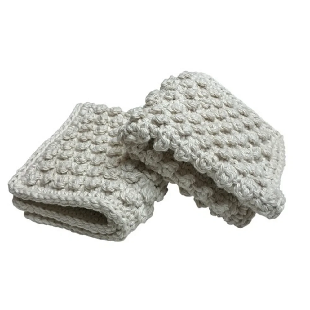 Pair of Crochet Dotty Dishcloth Washcloths Cream Cotton Handcrafted‎ Handmade